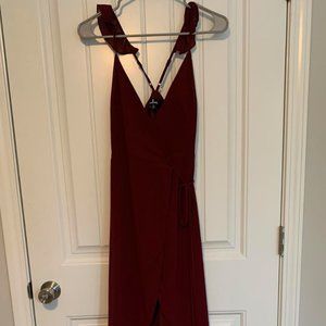 Wine Red, High/Low Wrap Dress